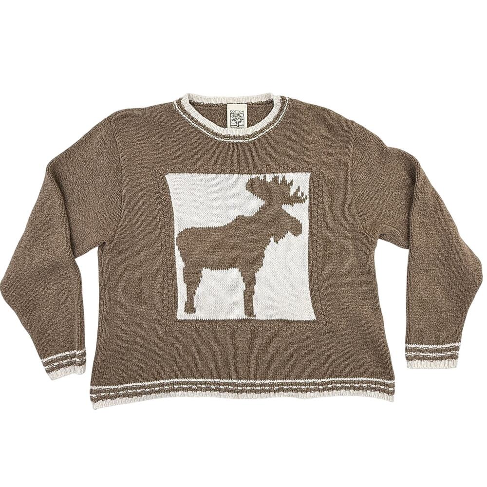 Cotton Country Parkhurst Moose Sweater Women’s L Vintage 90s Cottagecore Knit